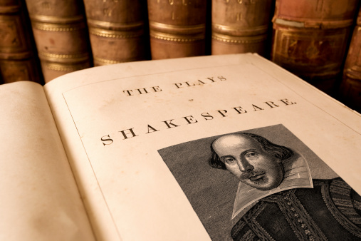 The title page from an antique book of the plays of Shakespeare